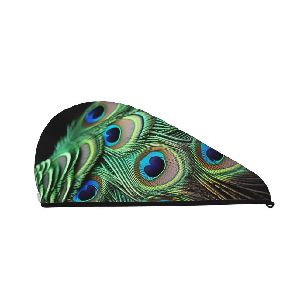 SDTYKHJ Women's Hair Towel, Ultra-Absorbent Coral Velvet, Green Peacock Feather