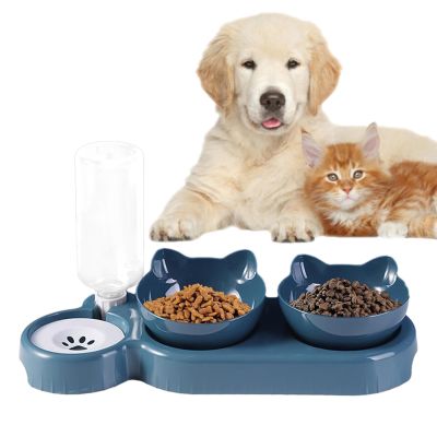 15° Inclined Pet Double Bowl with Automatic Water Dispenser