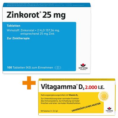 Zinkorot 25 mg Zinc Tablets, 100 Tablets + Vitagamma D3 2,000 IU Sample