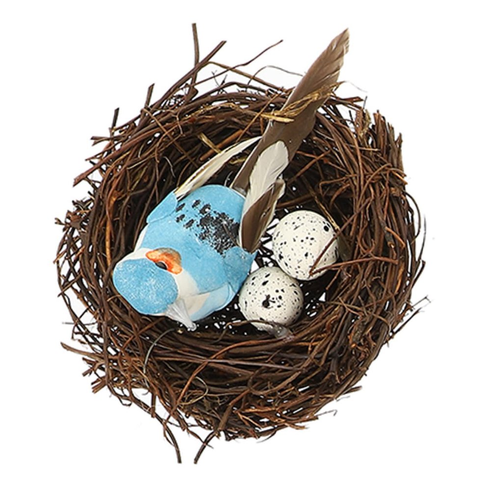 HAPINARY Artificial Rattan Bird Nest Set with Eggs