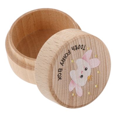 Alipis Round Wooden Tooth Keepsake Box for Children and Babies