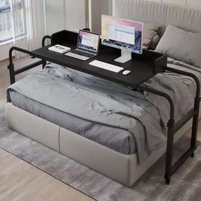 Mobile Overbed Table with Casters and Tilting Tabletop, Black