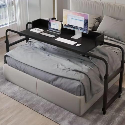 Mobile Overbed Table with Casters and Tilting Tabletop, Black
