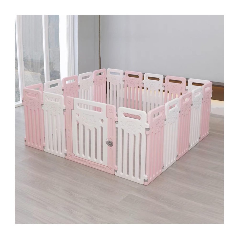 HBOOMOEM Dog Playpen, Portable Indoor/Outdoor Puppy Pen, Plastic, Freestanding, Extra-Tall, Pink, 18-Piece Set
