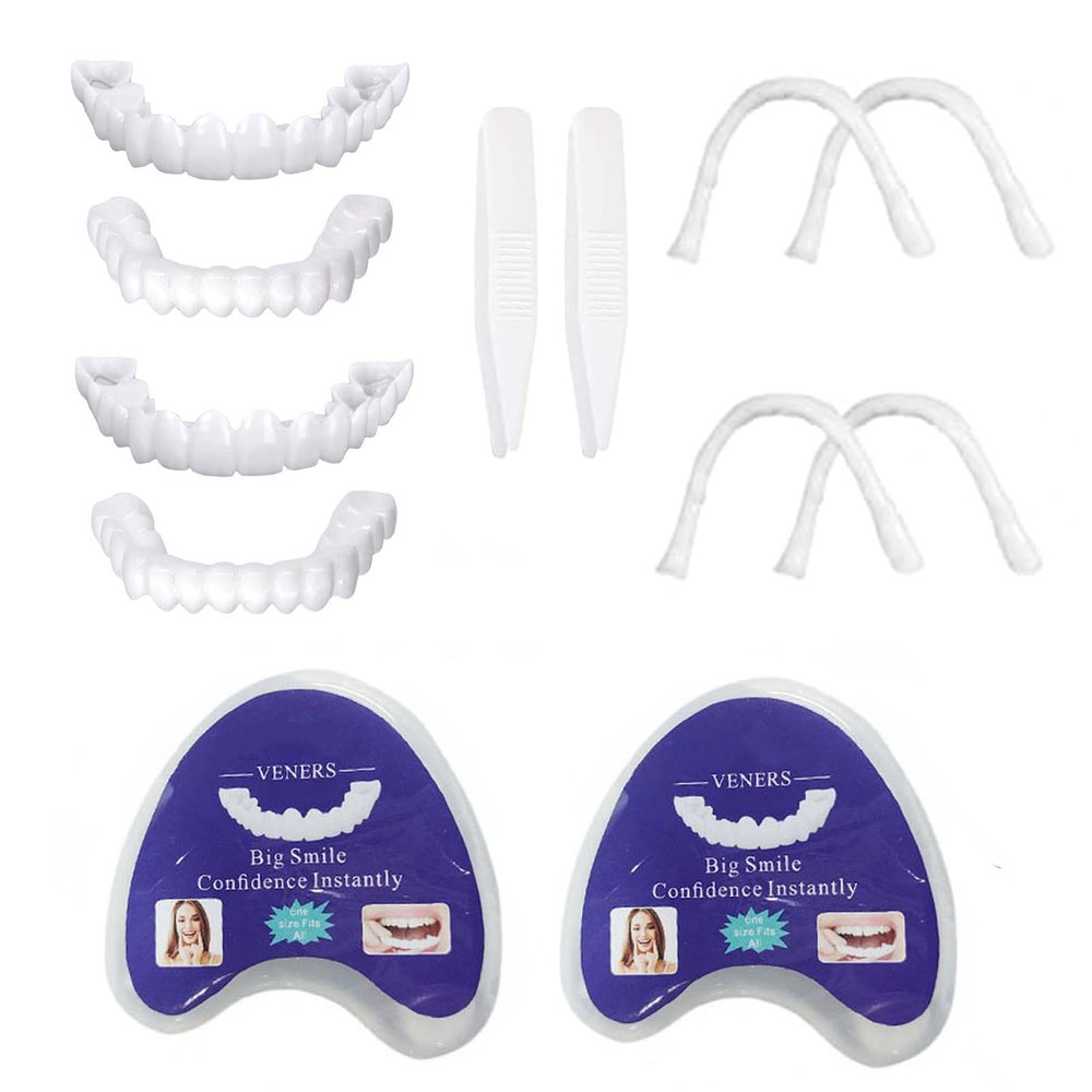 Flipped Warmth 2 Pairs False Temporary Teeth, Cosmetic Dentures, Snap-On Veneers