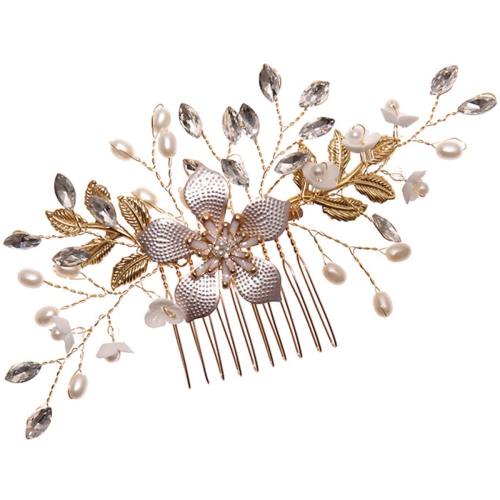 Bridal Hair Comb with Flowers and Pearls