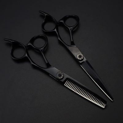 6-Inch Hair Cutting Scissors, Professional Japanese 440C Steel, Black Hairdressing and Thinning Shears Set