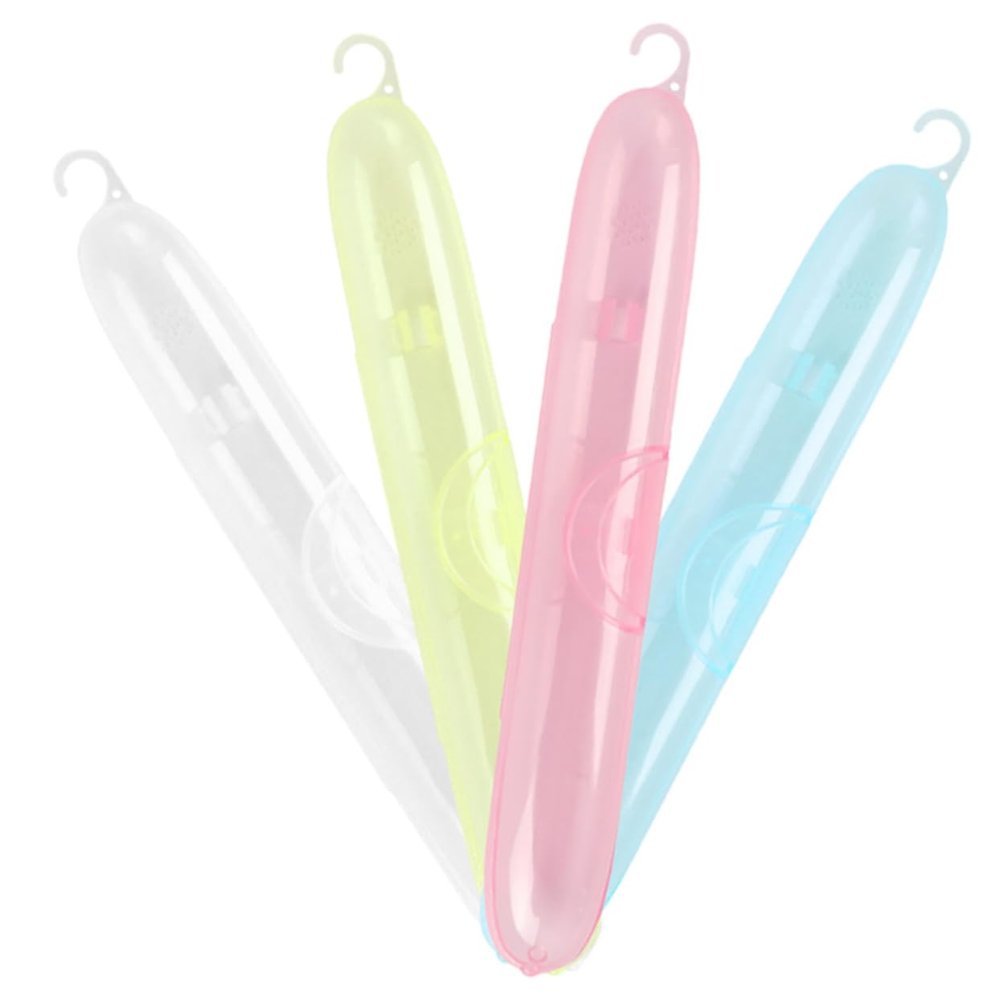 4-Pack Plastic Toothbrush Cases with Hanging Holes for Travel