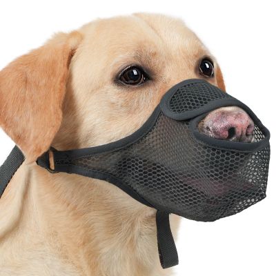 SHUOHONG Dog Muzzle, Nylon Mesh, Breathable and Comfortable, Muzzle for Large Dogs with Adjustable Straps (Black-XXL)