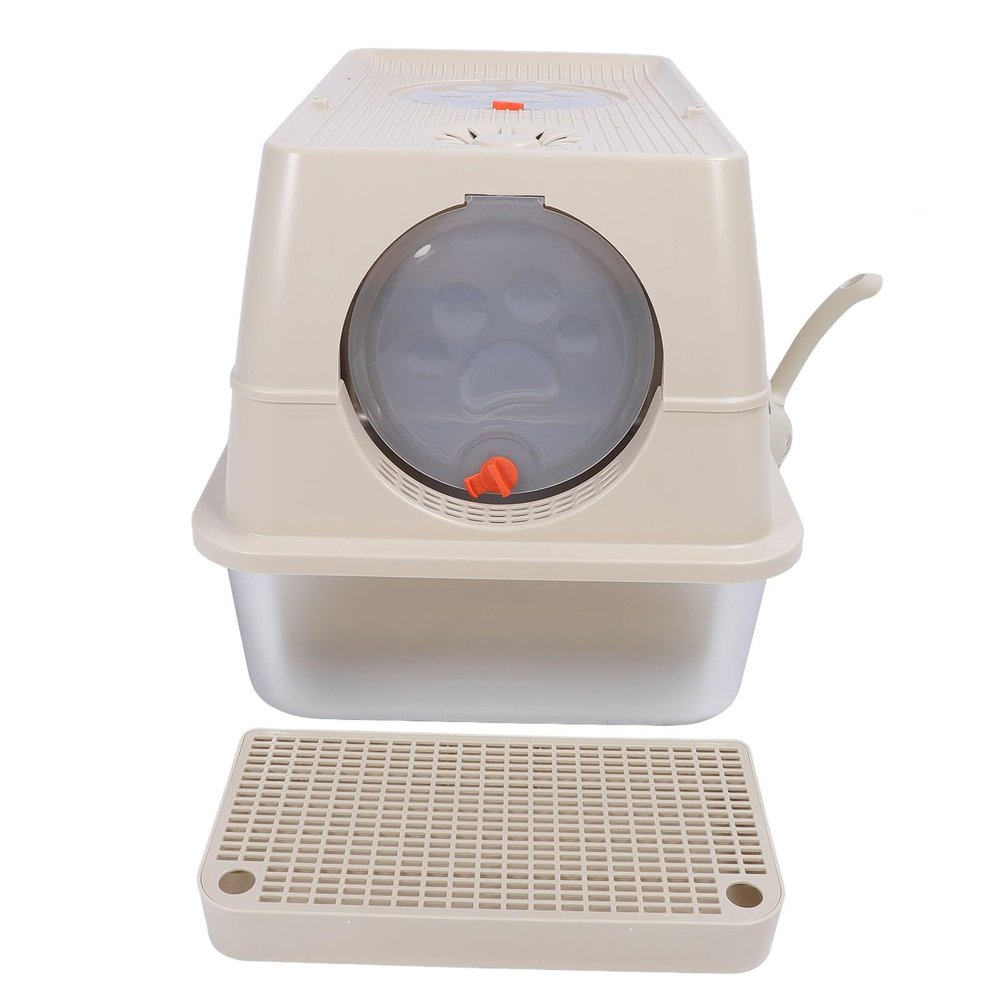 Extra-Large Stainless Steel Enclosed Cat Litter Box with Top Entry, Khaki