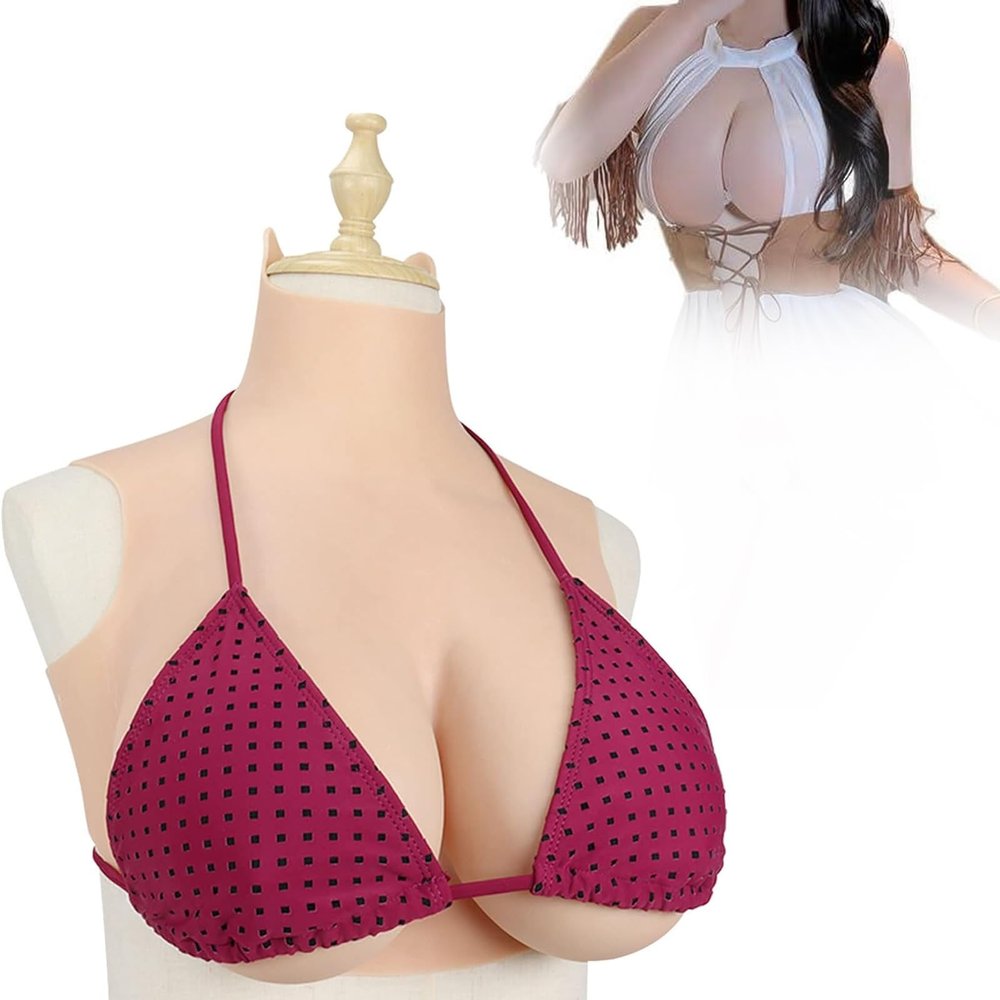 Adima Realistic Silicone Breastplate, G Cup, Brown, High Elasticity