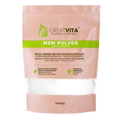 GreatVita MSM Powder 3 x 1 kg – 99.9% Methylsulfonylmethane, Fine Organic Sulfur Powder, 3 kg Supply