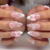 24 Almond Press-On Nails with Flowers and 3D Bows view 1