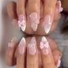 24 Almond Press-On Nails with Flowers and 3D Bows view 3