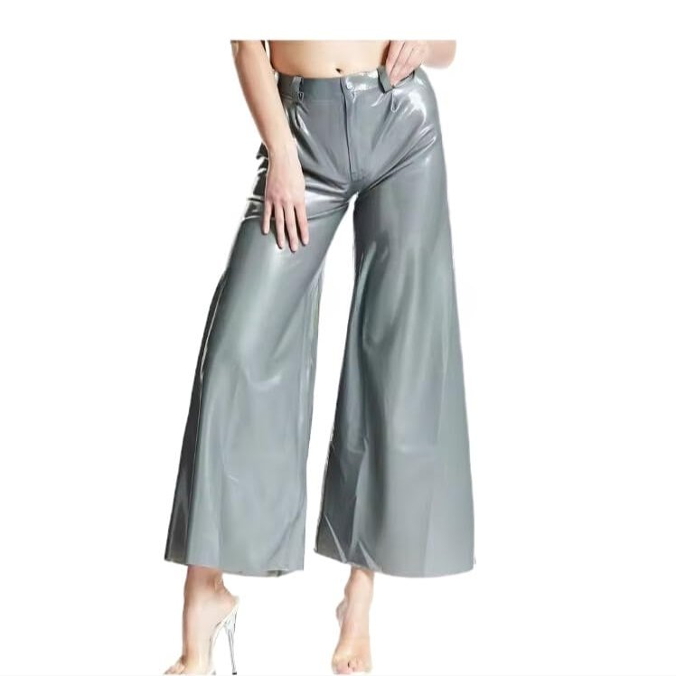 GAYLOP Natural Latex Flared Leggings, Loose-Fit Pants, Zipperless, Red, M