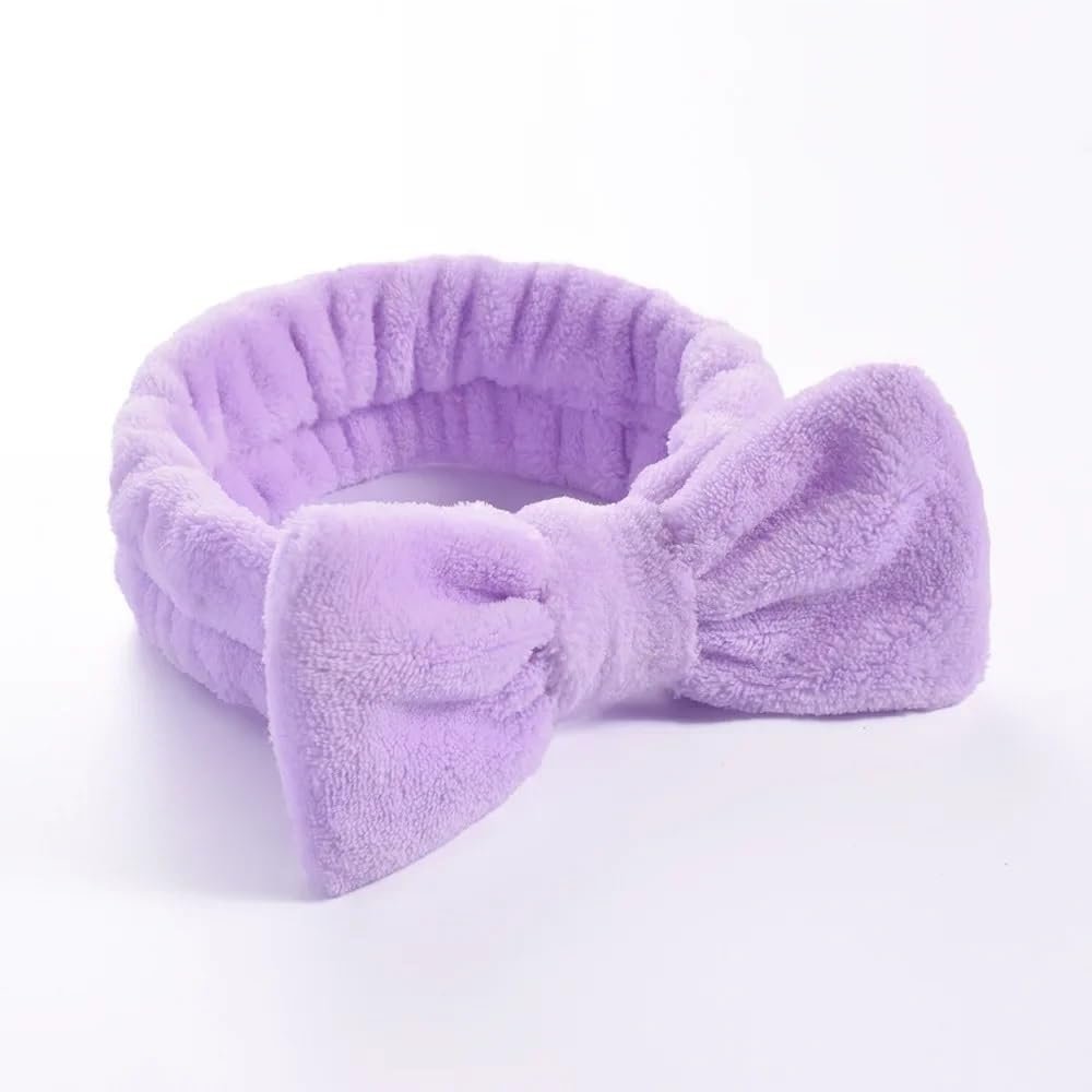 UYFRD Women's Headband with Solid Bow, Coral Fleece, Makeup, Spa, Washing, Face, Turban, Head Wrap, Girls, Hair Towel, Accessory, Headband, Hair Ties (Purple)