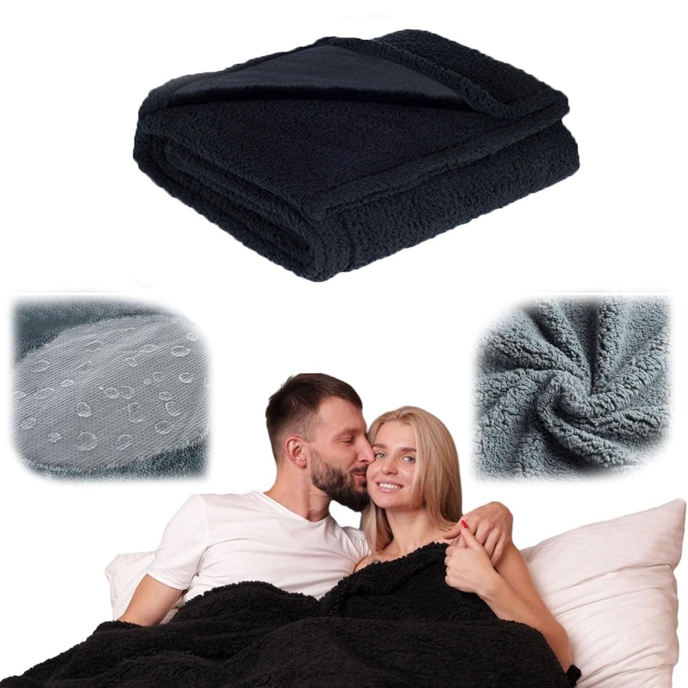 Waterproof Intimacy Blanket, Double-Sided Flannel, Cotton and Sherpa, Multifunctional Waterproof Dog Blanket for Sofa, Mattress and Furniture Protection (Black, XS (50,