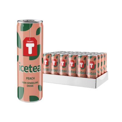 Thom's T Ice Tea Peach, Still Peach Iced Tea, 250 ml Can (24-Pack, Includes 6 Deposit)