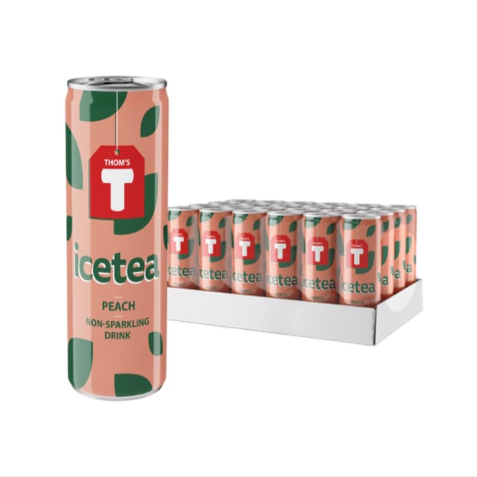 Thom's T Ice Tea Peach, Still Peach Iced Tea, 250 ml Can (24-Pack, Includes 6 Deposit)