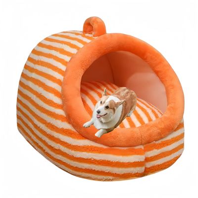woxefo Mini Plush Pet Bed, Semi-Enclosed, Orange, XL