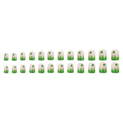24-Piece St. Patrick’s Day Press-On Nails, Green Clover, Short Coffin Style