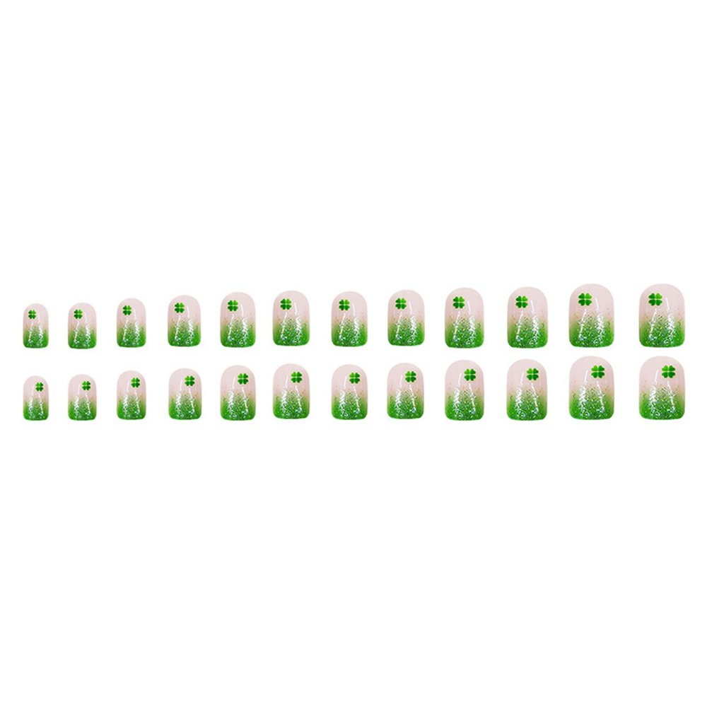 24-Piece St. Patrick’s Day Press-On Nails, Green Clover, Short Coffin Style