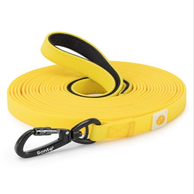 lionto Weather-Resistant 10 m Training Lead with 360° Safety Carabiner, Bag & Padded Handle, Yellow