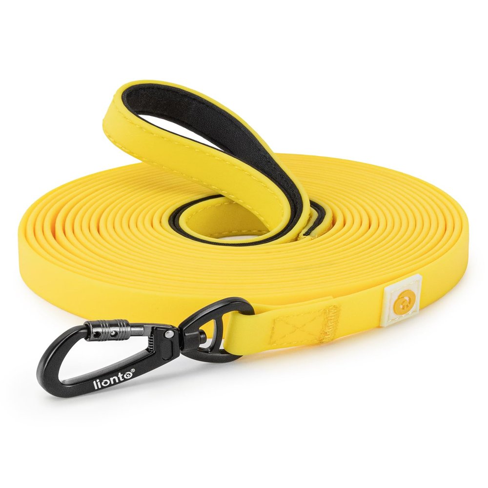 lionto Weather-Resistant 10 m Training Lead with 360° Safety Carabiner, Bag & Padded Handle, Yellow