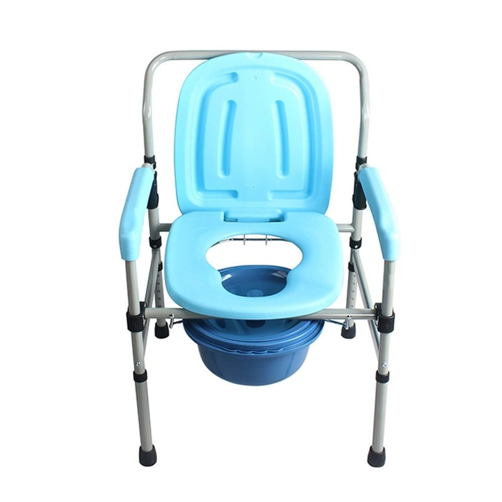 Height-Adjustable Commode Chair with Bucket, Seat and Lid