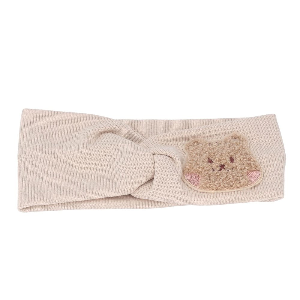 Super Stretchy Cotton Baby Headbands with Cartoon Pattern, Beige