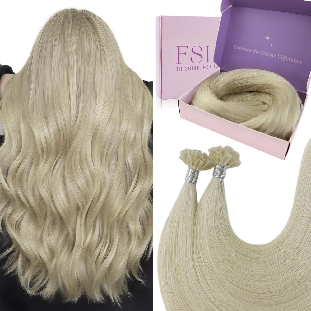 Fshine Human Hair Extensions Bondings Platinum Blonde 55 cm 50 g