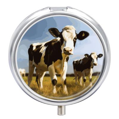 Round Pill Organizer with Cute Cow Design
