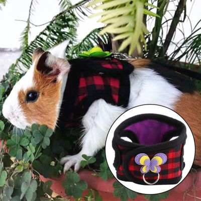 Akozon Guinea Pig Harness and Leash, Chinchilla Walking Vest with Leash for Squirrels and Hamsters, Red Plaid and Purple Heart, Size S