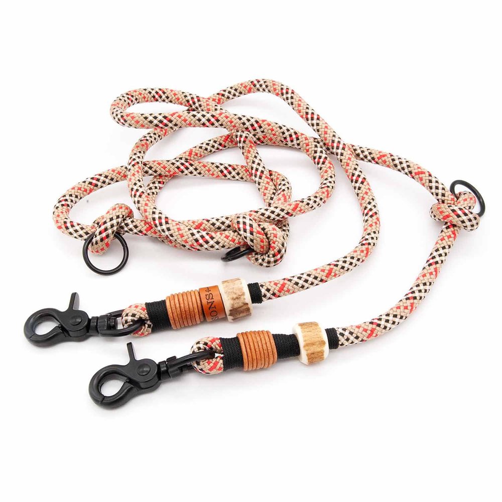 Highland Houndstooth Dog Leash | 2 m / 2.5 m / 3 m x 8 mm Adjustable Lead, Handmade, Durable, for Small & Medium Dogs, Beige