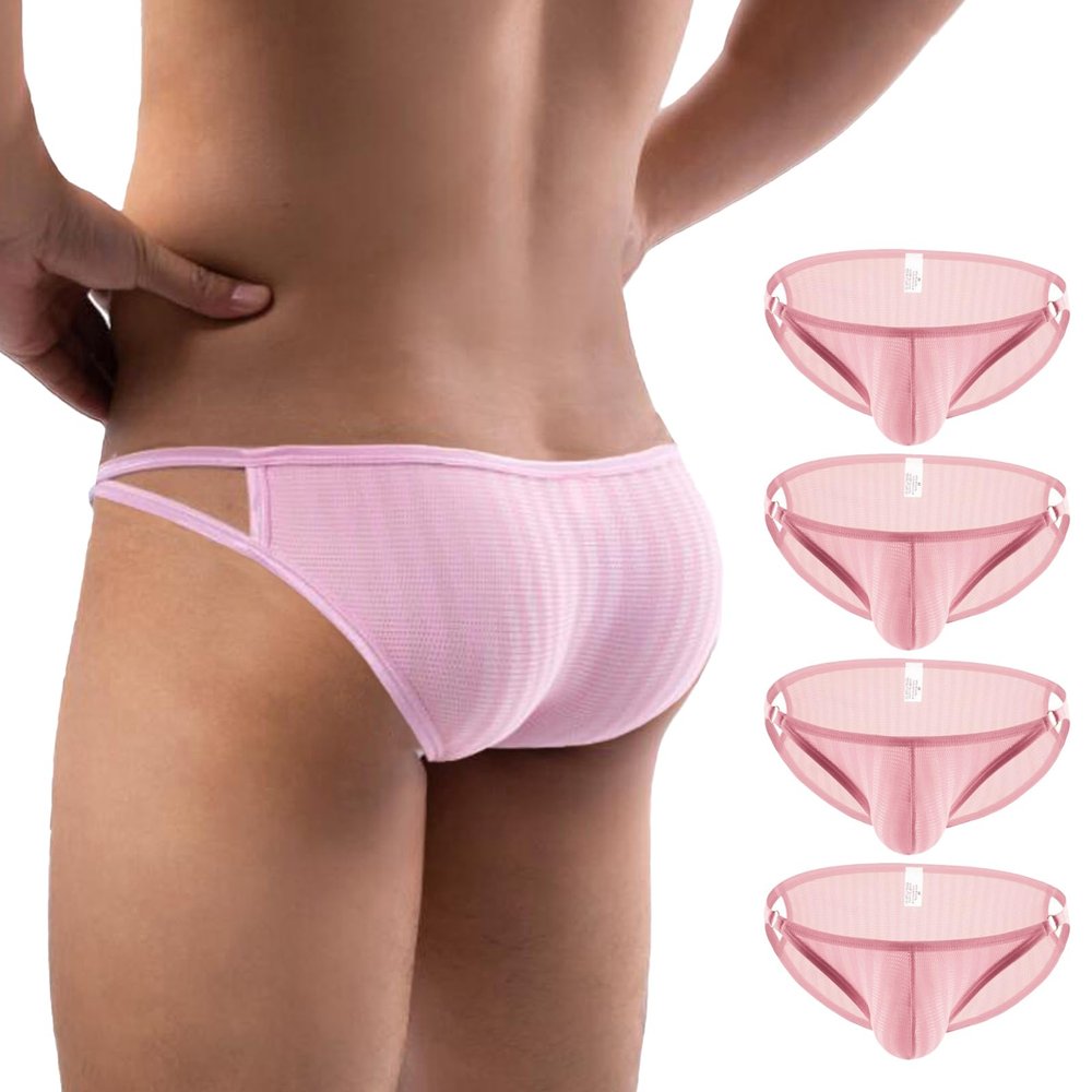 ZC8bdbd Men's Sexy Breathable Briefs, Men's Pouch Underwear, Lingerie, Gay Underwear, Sissy Panties, 4 Pink, X-Large