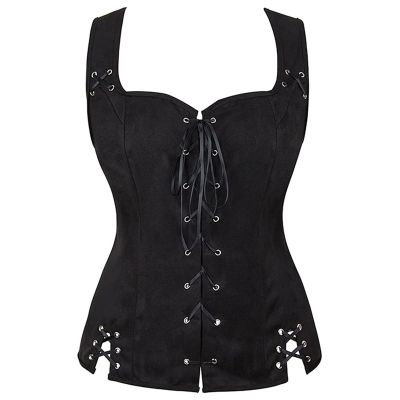 Gothic Satin Bustier Corset Top for Women with Lace and Steel Boning