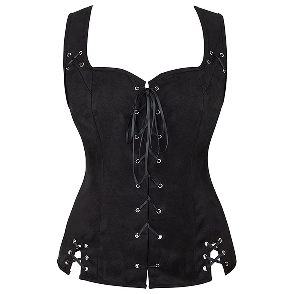 Gothic Satin Bustier Corset Top for Women with Lace and Steel Boning