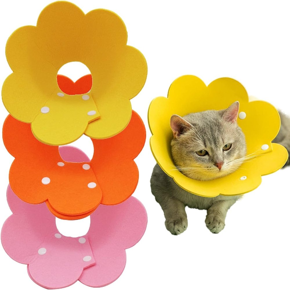 KOMUNJ 3-Pack Cat Protective Collars, Adjustable Recovery Cones for Cats and Small Dogs