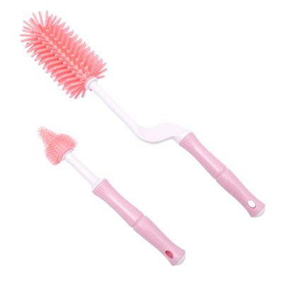 Baby Bottle Cleaning Brush with Rotating Handle, Silicone, Pink