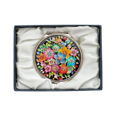 February Mountain Mother-of-Pearl Compact Mirror - Gift for Women, Mothers & Sisters (Flower Bouquet)