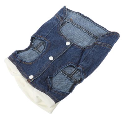 Happyyami Dog Vest Denim Jacket with Knit Hat L White