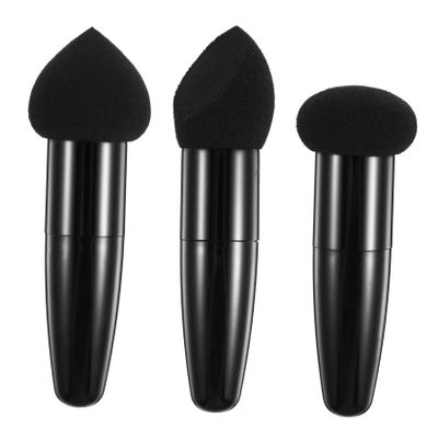 FOMIYES 3-Pack Makeup Sticks with Sponges, PP and Latex, Portable, Comfortable, Black