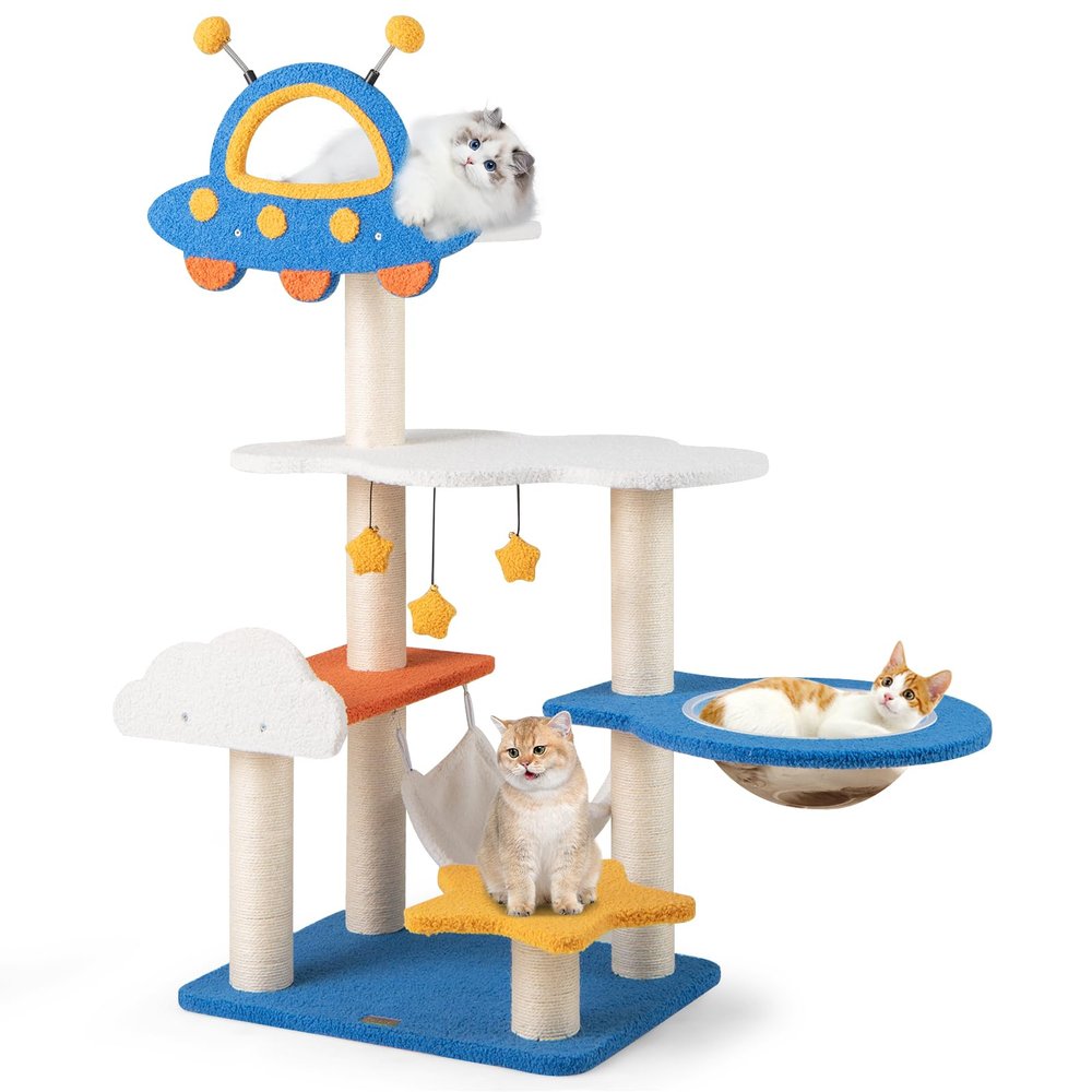 GYMAX 124 cm Space-Themed 7-Tier Cat Tree with UFO Perch