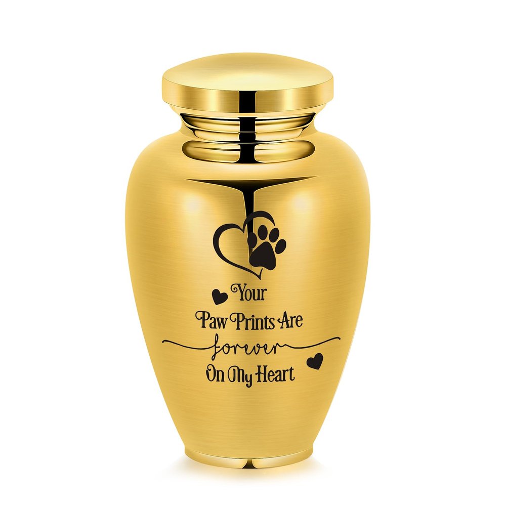 AIWENXI Gold Pet Cremation Urn for Dogs and Cats, Paw Print Heart