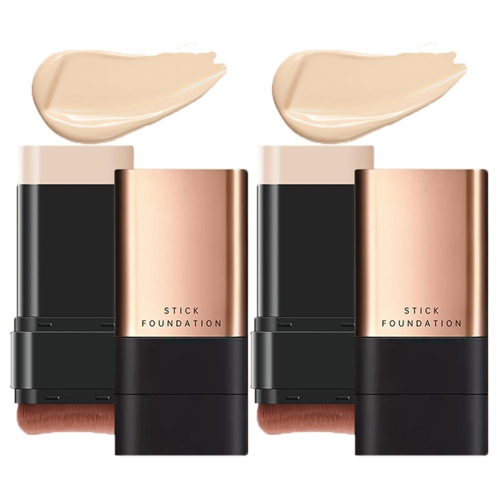 2-in-1 Luxury Anti-Wrinkle Foundation Stick with Brush, Ivory x2