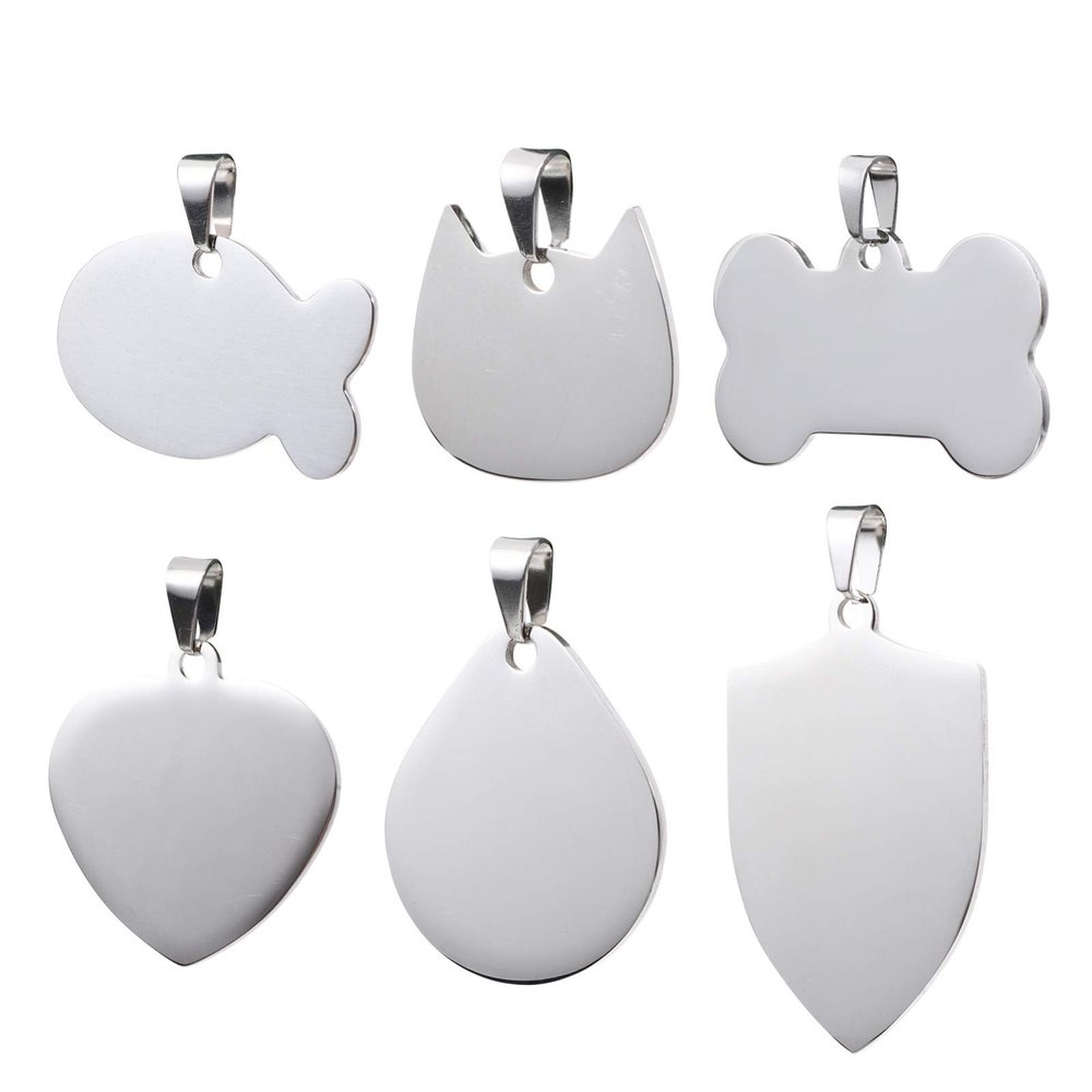 Happyyami 6-Piece Stainless Steel Pet ID Tags, Durable and Stylish, Personalized, Silver Mix