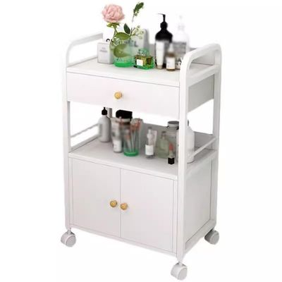 Salon Trolley with Wheels and Storage Cabinet, White, 55 x 33 x 80 cm