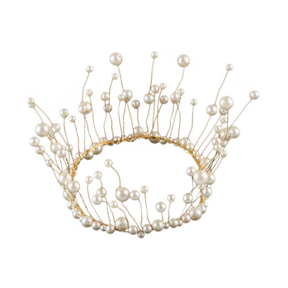 Pearl Crown Cake Topper, White Copper with Realistic-Looking Pearls
