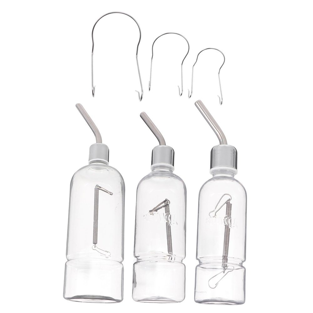Happyyami Automatic 180 ml Water Bottles, 3-Pack, for Hamsters and Rabbits, Stainless Steel Ball Valve, Transparent, for Cages