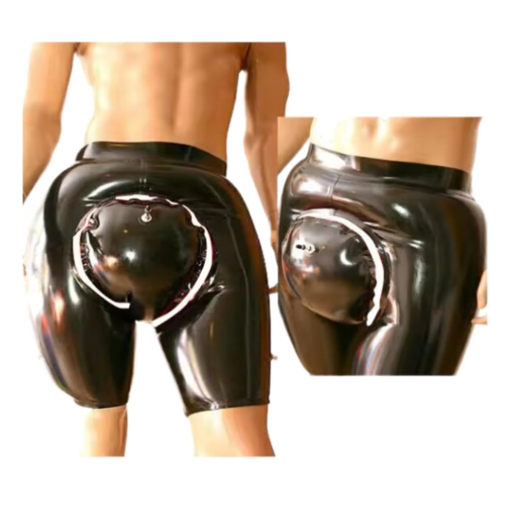 GAYLOP Latex Rubber Masquerade Double-Layer Inflatable Shorts, Black, L